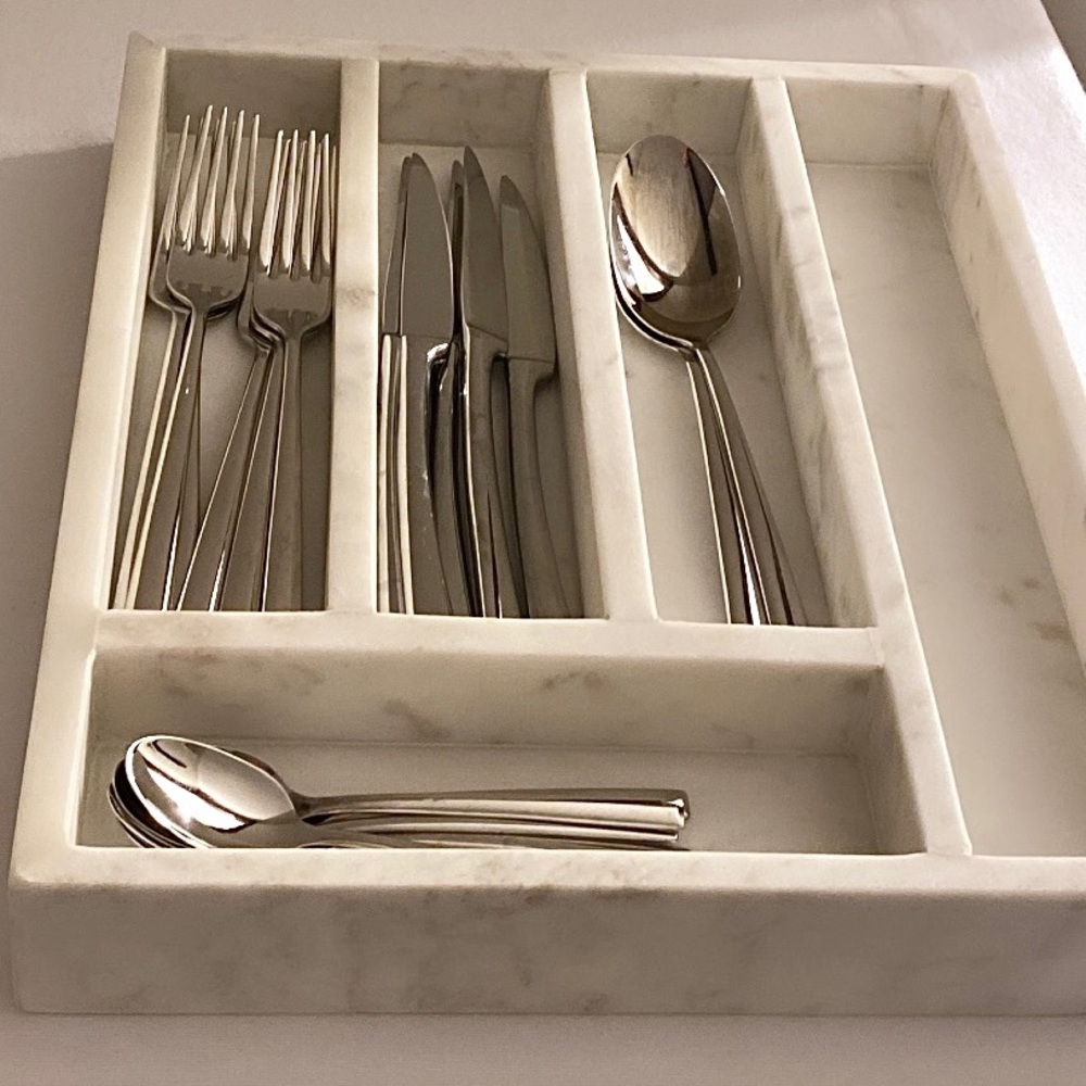 Williams Sonoma Flatware Organizer in White Marble.